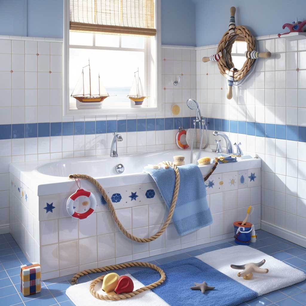 Nautical themed children's bathroom