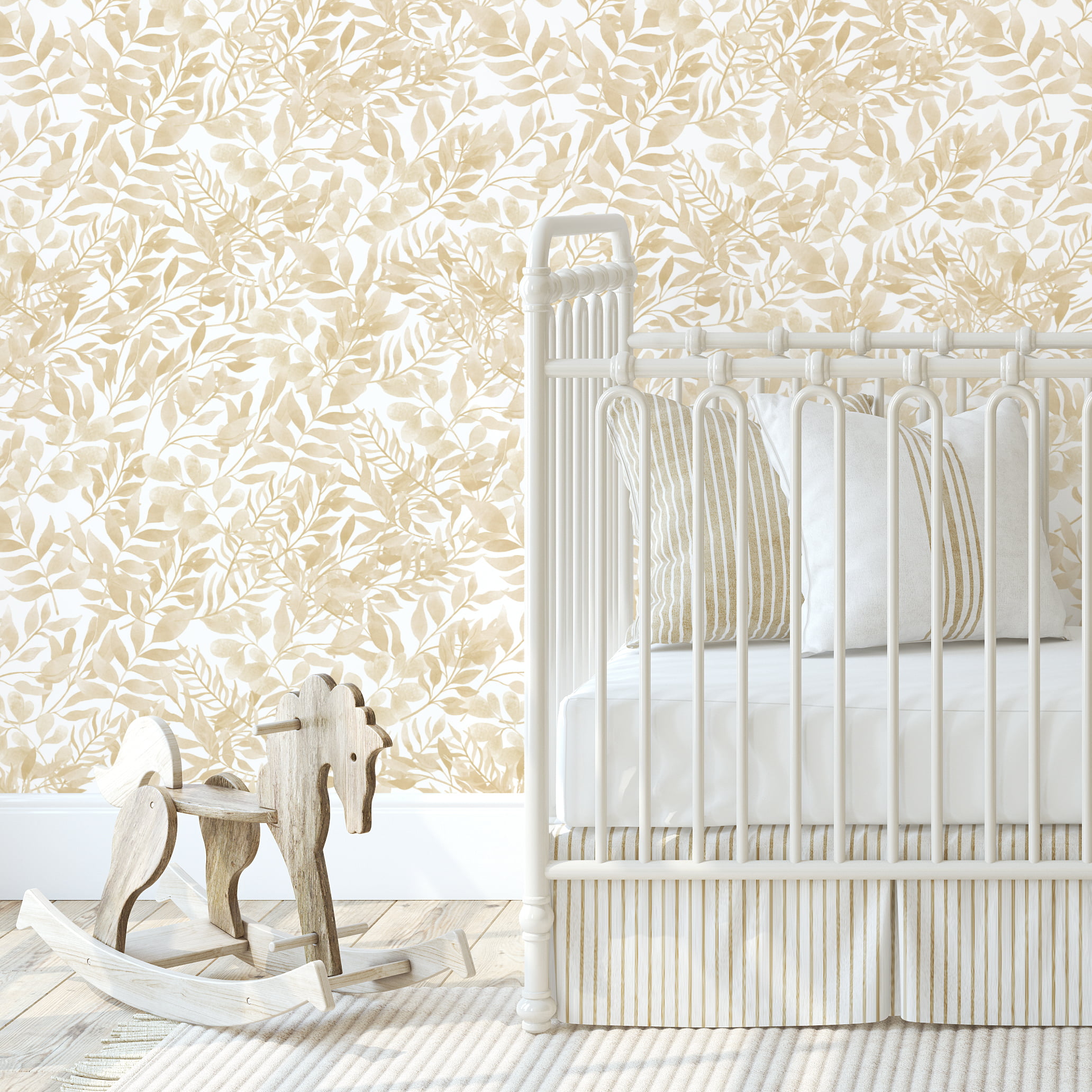 Boho Watercolor Leaf seamless pattern wallpaper for Baby nursery