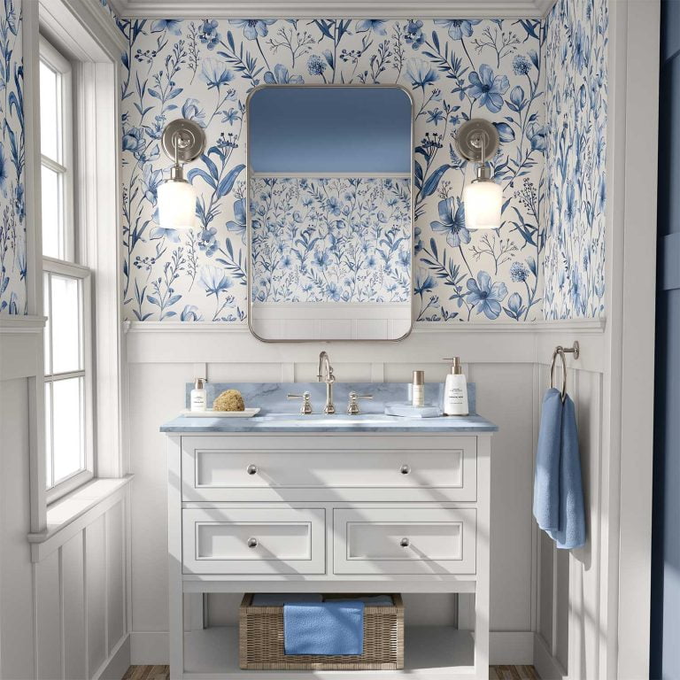 wallpaper - bath decor and bathroom styling for families