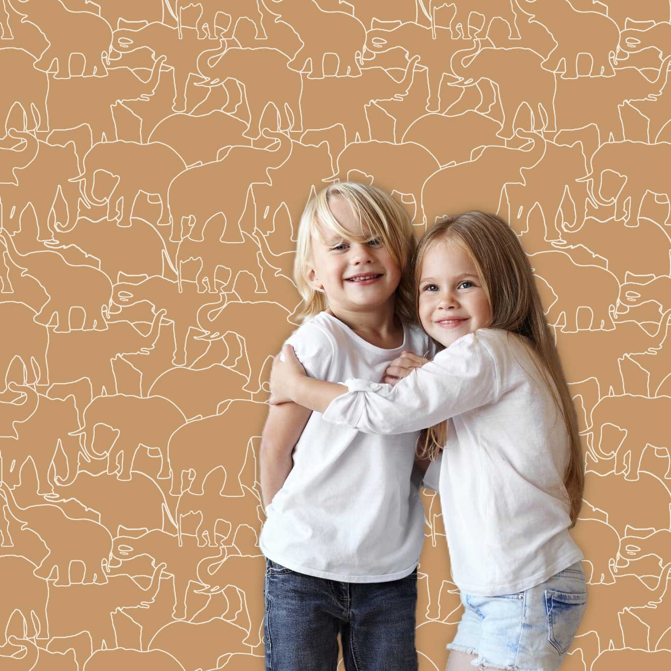 Contemporary burnt orange elephant wallpaper in a playroom