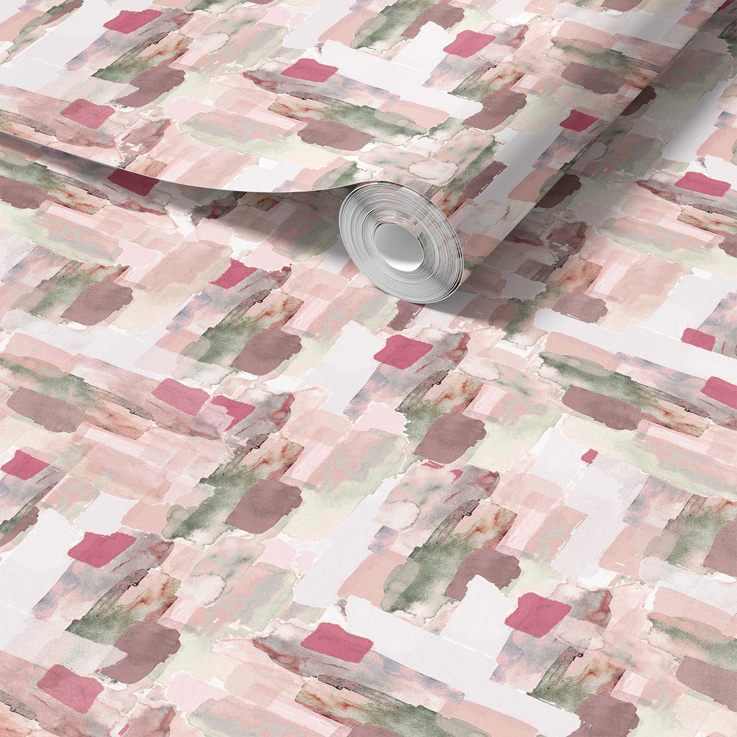 Detailed view of abstract pink removable wallpaper roll