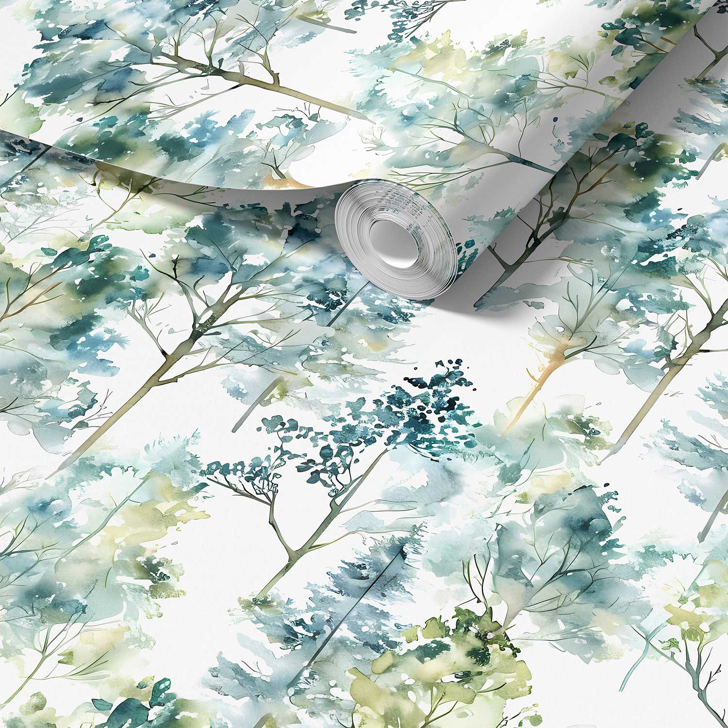 Watercolor Green Trees Wallpaper With Seamless Pattern Repeat